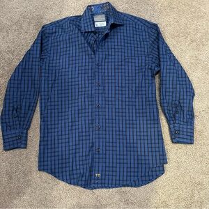 Thomas Dean Plaid Collared Button Down Dress Shirt